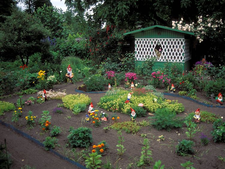  A German kleingarten with lots of garden gnomes.