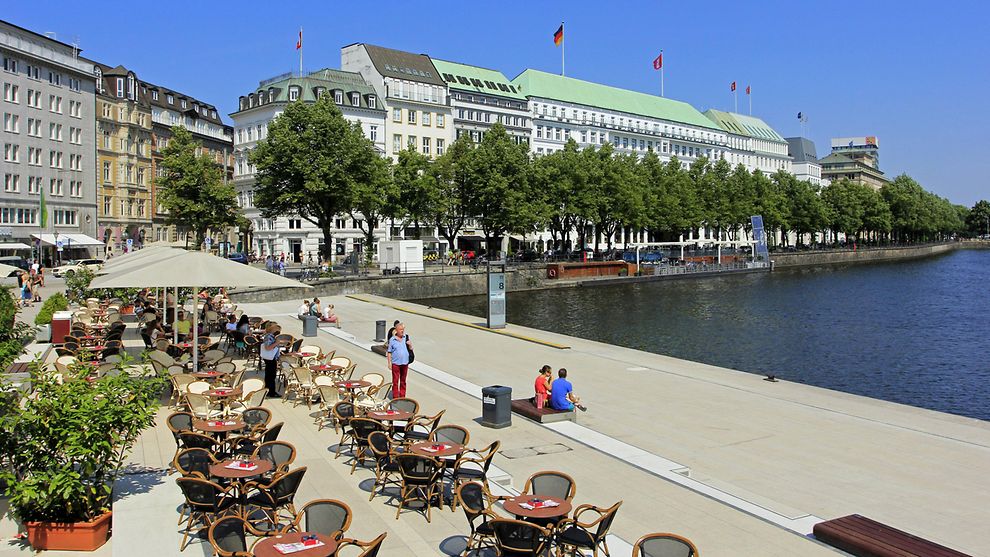 Outdoor tables along the Alster