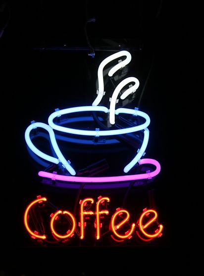 Neon sign advertising coffee