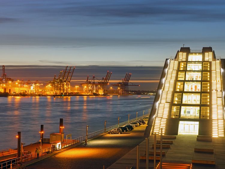  Hamburg Port and Cruise Center at night